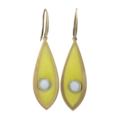 Oorbellen – Resin Art – Messing – Gele druppel