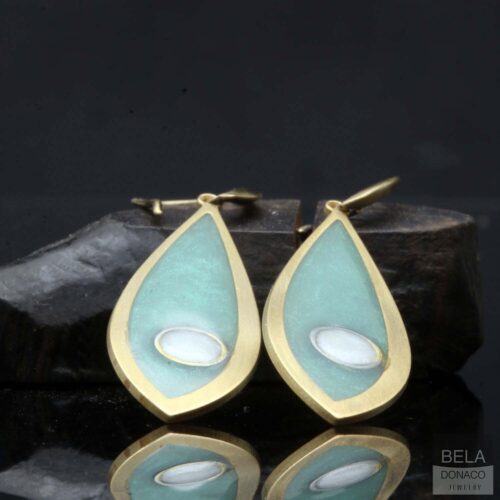 Oorbellen – Resin Art – Messing – Groene druppel