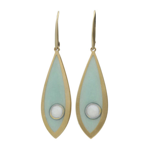 Oorbellen – Resin Art – Messing – Groene druppel