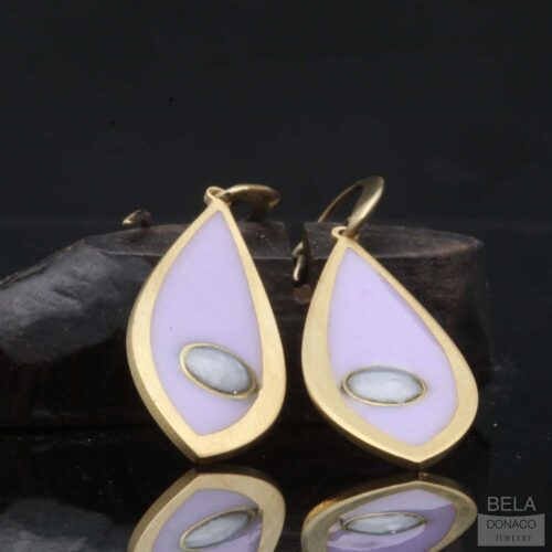 Oorbellen – Resin Art – Messing – Lila druppel
