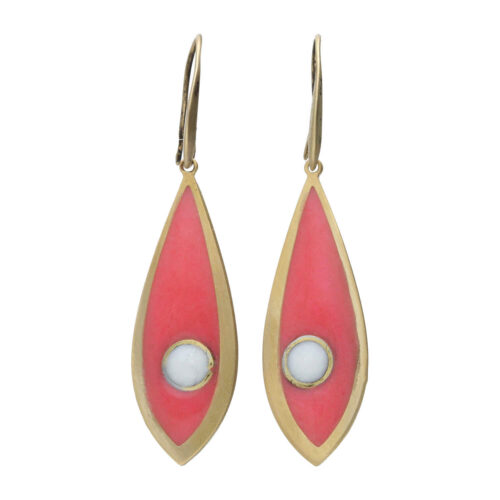Oorbellen – Resin Art – Messing – Roze druppel