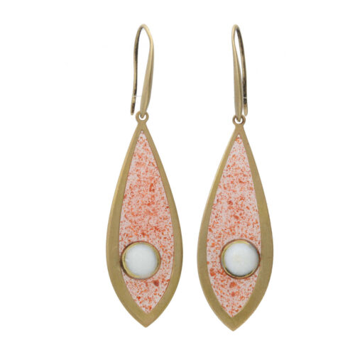 Oorbellen – Resin Art – Messing – Zalm Roze druppel