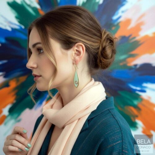 Oorbellen – Resin Art – Messing – Groene druppel