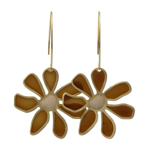 Oorbellen – Resin Art – Messing – Bruine bloemen
