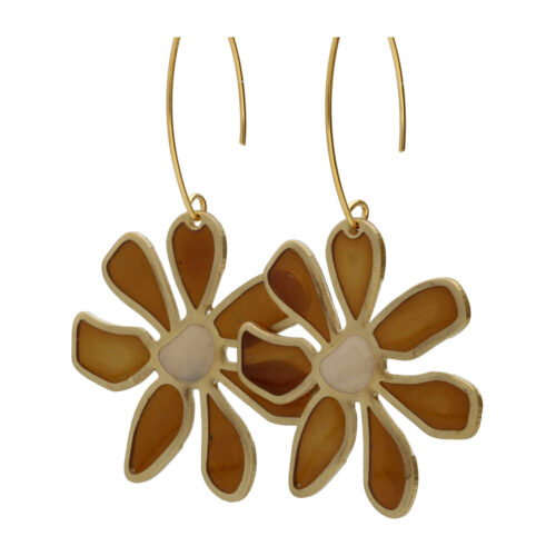 Oorbellen – Resin Art – Messing – Bruine bloemen