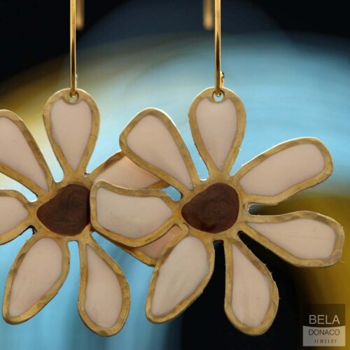 Oorbellen – Resin Art – Messing – Creme Witte bloemen