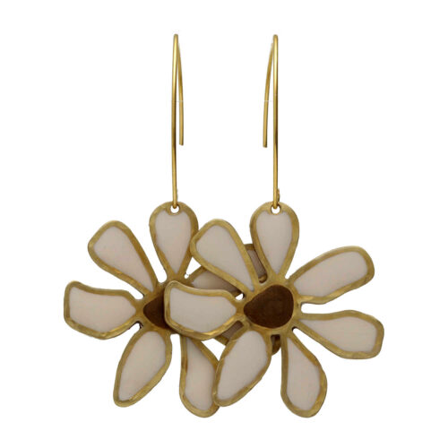 Oorbellen – Resin Art – Messing – Creme Witte bloemen