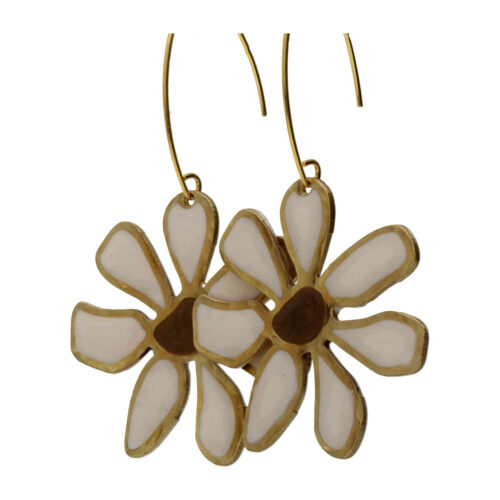 Oorbellen – Resin Art – Messing – Creme Witte bloemen